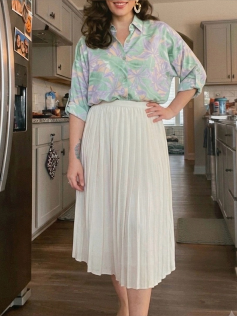 Vintage Gloria Dee Floral Button-Up Shirt in Green and Purple